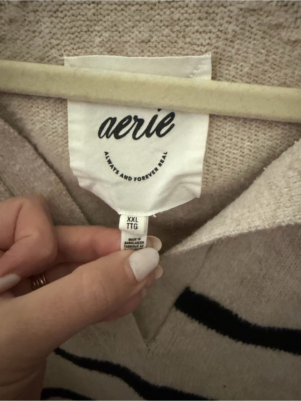 aerie Beige and Black Striped V-Neck Collared Sweater - Picture 2 of 3